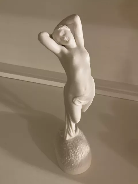 Parian Porcelain Nude  Figurine Art Deco Statue Figure Woman Flowers 11.5” As Is