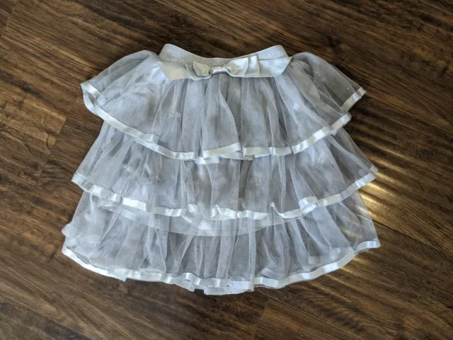 Size 4 6 Popatu Posies & Peonies Roses Silver Gray Tiered Tutu Skirt Ballerina