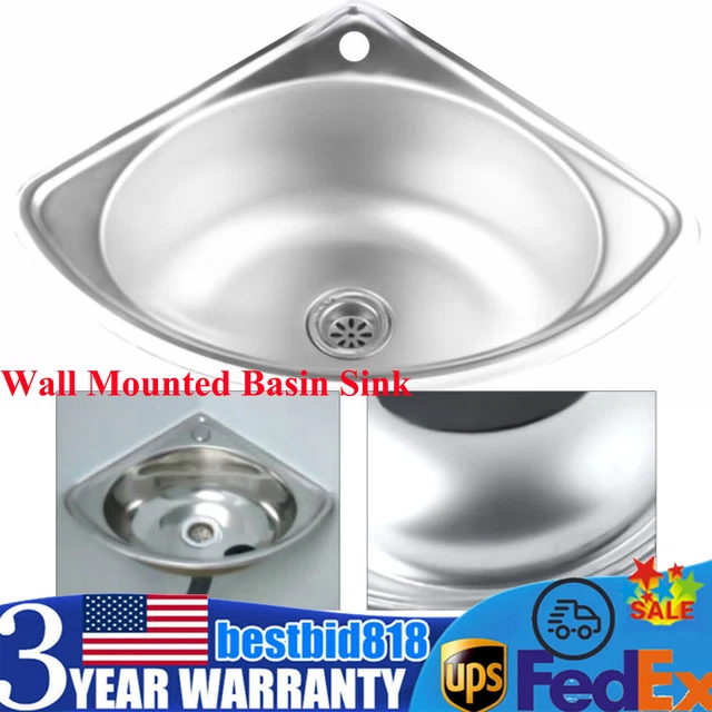 WALL MOUNTED BASIN Sink Stainless Steel Kitchen Triangle Corner Sink