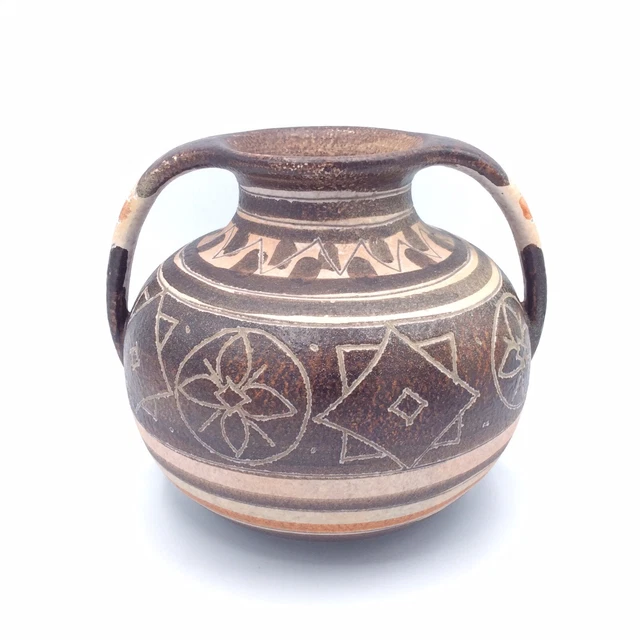 Vase à anses céramique scarifiée émaillée à décor géométrique Italica Ars XXèème
