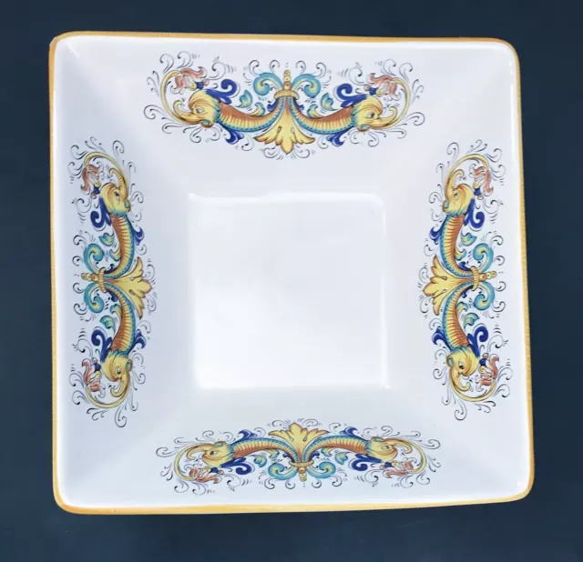 Ceramic Nova Deruta Raffaellesco Dragon Large Square Pasta Serving Bowl AS IS