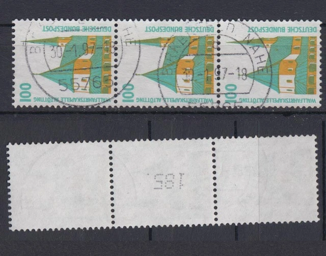 Bund 1406 A RM 3er Streifen mit ungerader neuer Nummer SWK 100 Pf gestempelt