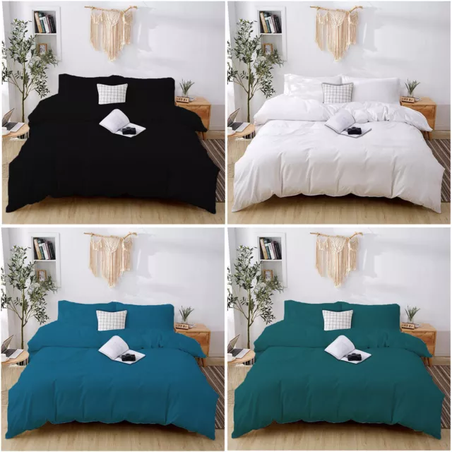 Solid Doona Duvet Quilt Cover Set Queen King Size Bedding Linen New Pillowcases