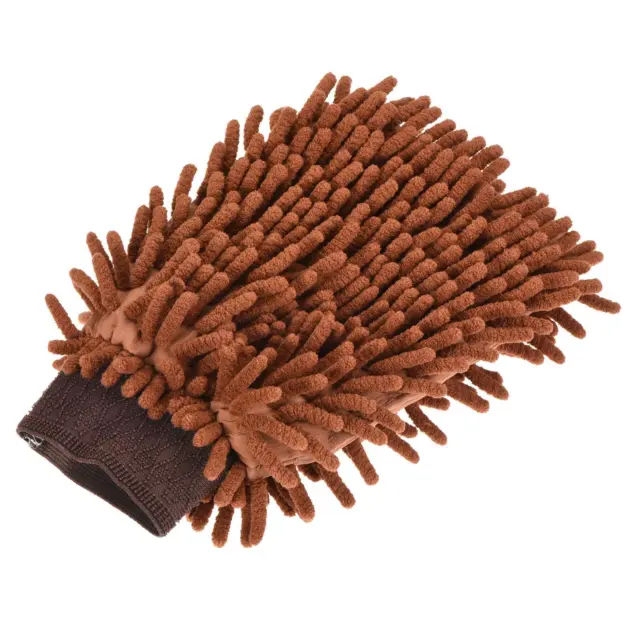 Microfiber Double Sided Chenille Dusting Wash Mitten for Cleaning, Brown