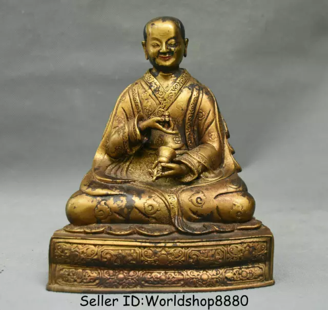 8.8" Antique Old Tibet Bronze Gilt Je Tsongkhapa Lama Guru Master Buddha Statue