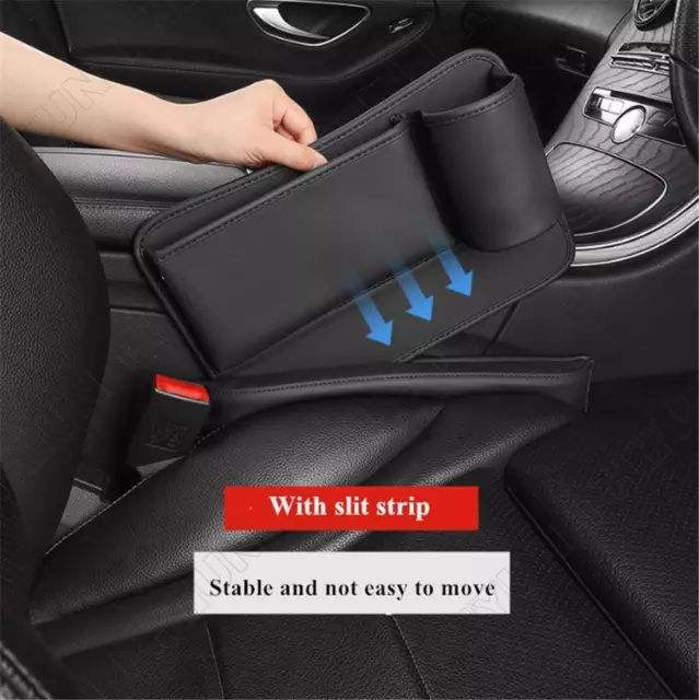 Car Right Side Seat Gap Filler Storage Organizer w/ Cup Holder Black PU Leather 3