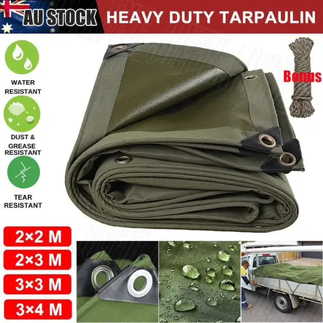 4 Sizes Heavy Duty Waterproof Canvas Tarp Tarpaulin Sun Blocked Dustproof Army