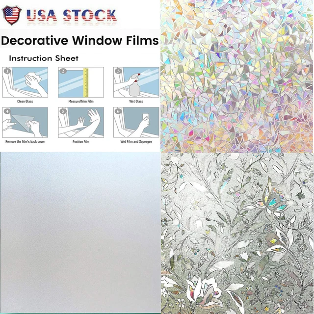 Frosted Window Film Sticker Privacy Static Cling Stained Flower Glass Film