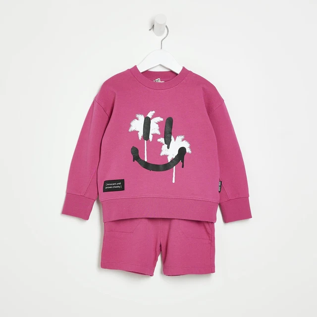 Felpa sorridente River Island bambini set abito rosa smiley collo corto 3