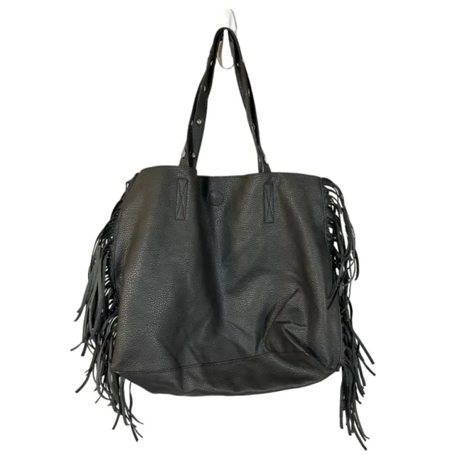 Fringe Western Studded Tote Style Purse Charcoal Grey Faux Vegan Leather