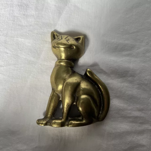 Brass Smiling Cat Vintage Grinning Sitting Feline Statue Decorative Figure 3