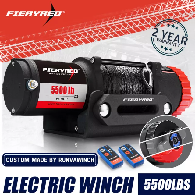 FIERYRED 5500LBS/2495KGS Electric Winch Synthetic Rope Wireless Roof Rack 12V