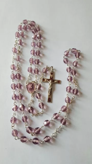 Chapelet Ancienne Perles Verre Amethyst Metal Argente