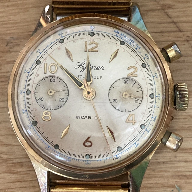 Montre Bracelet Homme Herma Incabloc - Chronographe Mécanique - 17 Rubis - Boîtier Et Bracelet Plaqué Or - Occasion
