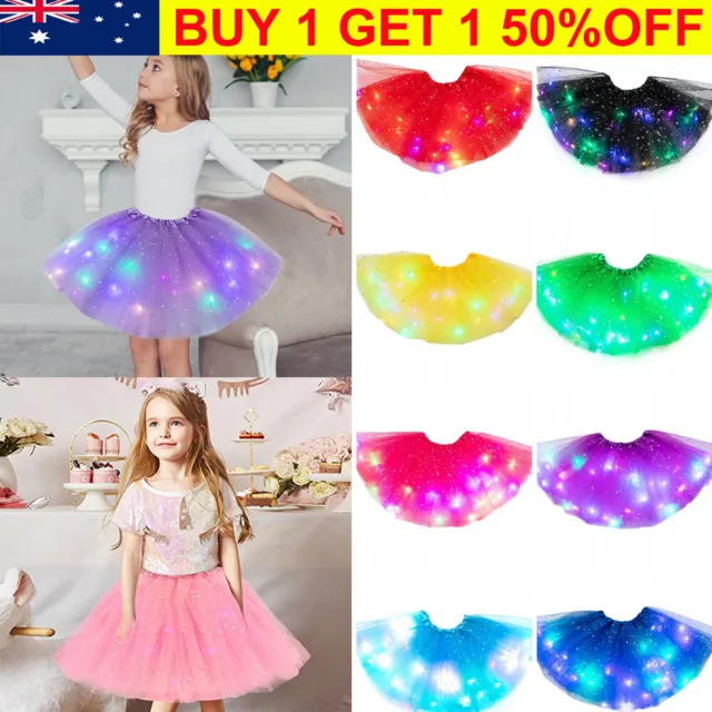 Kids Girls Princess LED Light Up Glow Dance Tutu Skirt Fancy Party Ballet Dress