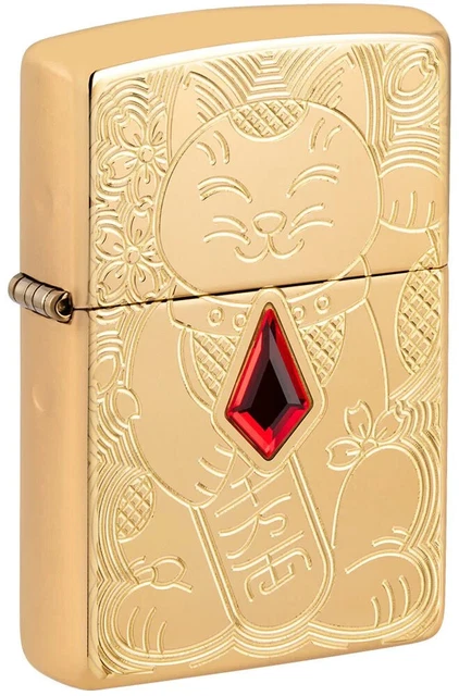 Zippo Windproof Armor Lighter High Polish Brass Lucky Cat GENUINE New & Boxed