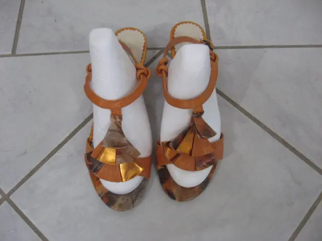 Polly Leather Orange Marble Pattern Open Toe Slingback Low Heels Size 38 Nwob