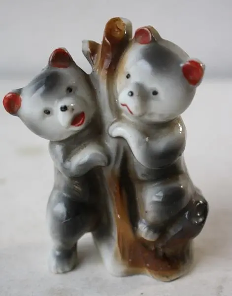 Teddy Bear Figurine Climbing a Tree Ceramic Hand Painted Made in Japan Vintage -