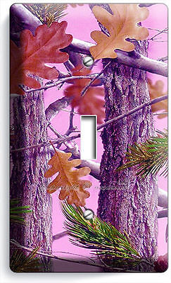 Pink Oak Leaves Mossy Tree Camo Camouflage Single Light Switch Plate Girls Room