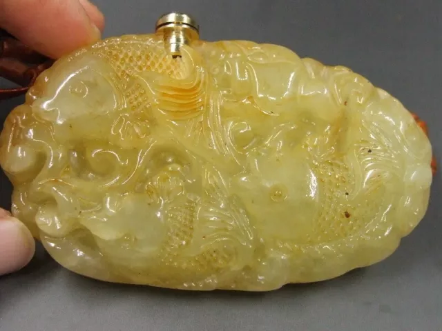 China,exquisite jade,pure manual carving,statues Snuff Bottle"Fish"21140