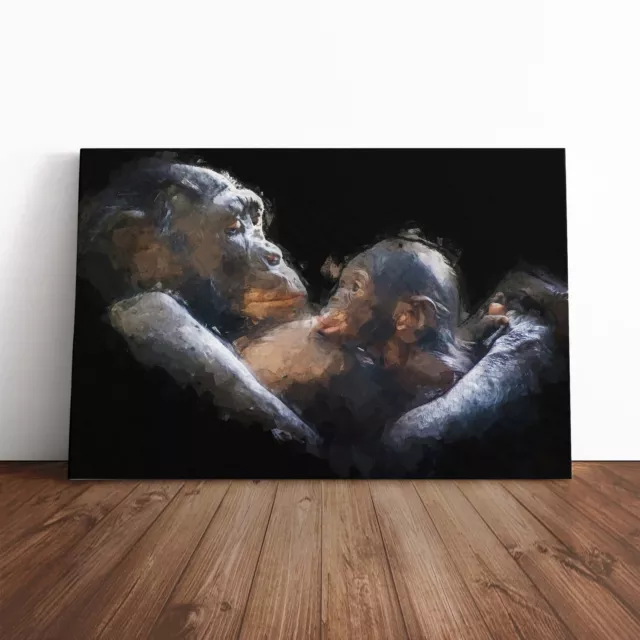 Gorilla Mother & Child In Abstract Animal Canvas Wall Art Print Framed Picture