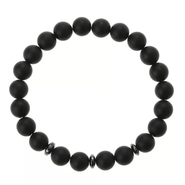 Bracelet en pierre naturelle, perles d'agate noire matte