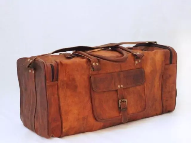 25" Men's Real Leather Vintage Large Duffle Travel Gym Luggage Carry on Bag New