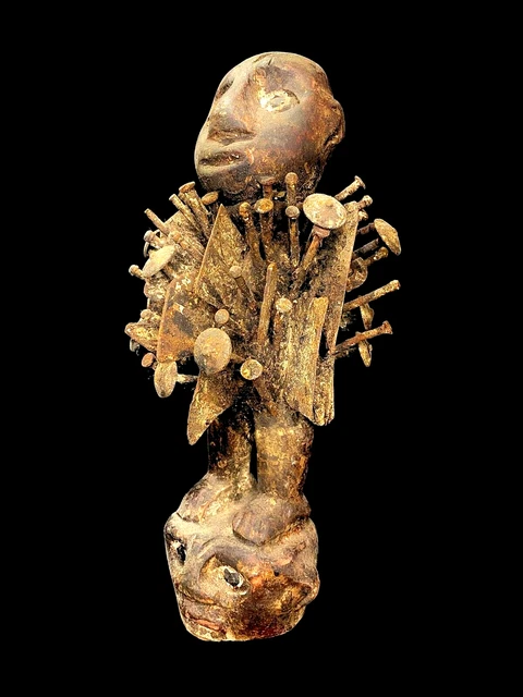 Bakongo Nkisi Nkondi Carved Wood with Nail Fetish Figure voodoo doll -6657
