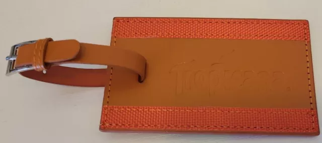Brown Leather Orange Luggage Tag ~  Tropicana Leeman Ilani Cowhide Buckle Strap