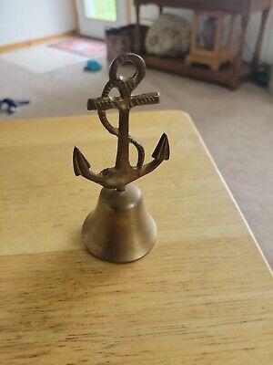 Vintage brass bell with Nautical shaped handle 4 7/8” Anchor &Rope