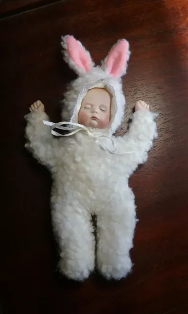 Vtg Sugar Lumps Sleeping Baby Bunny Doll Bean Bag Cloth Body by Boots Tyler 1986