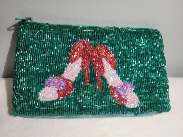 Crazy Horse Beaded Change Purse Pink High Heal Shoe Wallet