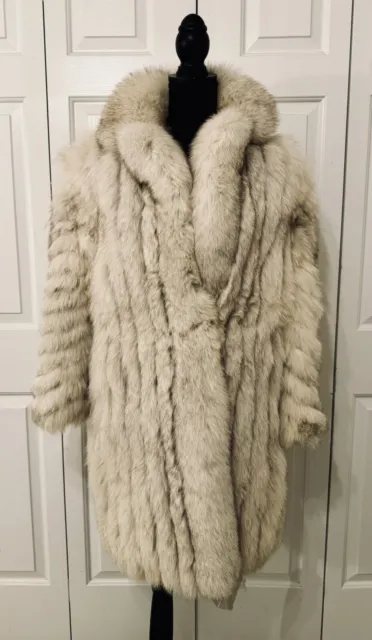 White Beige Finnish Long Fox Fur Coat DAMAGED For Upcycle Repurpose  Repair
