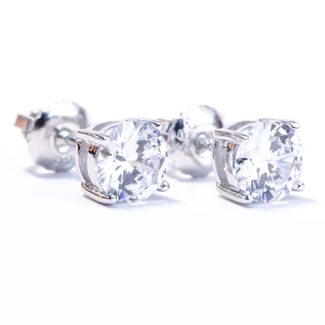 Womens Mens Small Cz Round Princess Cut Sterling Silver Screw Back Stud Earrings