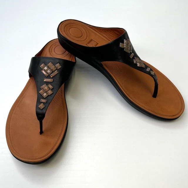Fitflop Sandals Women 11 Leather Banda Crystal Flip Thong Beach Resort Cruise