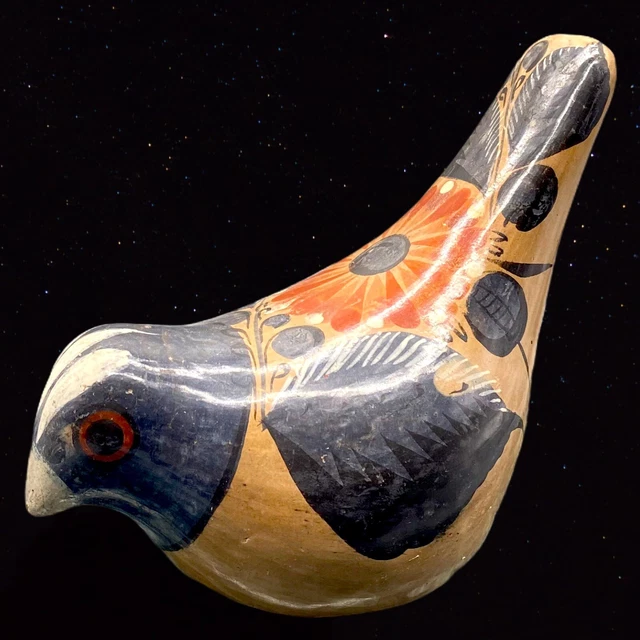 Tonala Mexican Pottery Hand Painted DOVE Quail Bird Figurine Flowers F B 6”W 4T