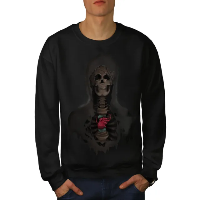 Wellcoda Rock Skull Heart Mens Sweatshirt, Scary Casual Pullover Jumper