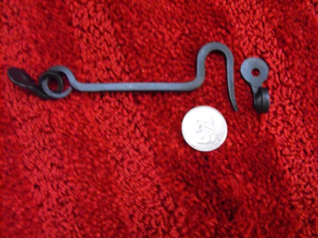 Colonial Blacksmith hand made wrought iron 4" hook and eye barn latch. 6