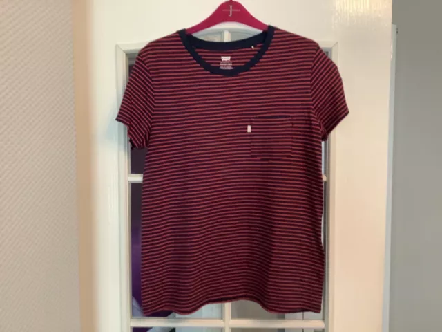 Women’s- Levis - Red & Navy Blue Striped T-Shirt - Size M/ 12 - NWOT