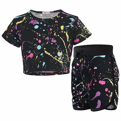 Bambini Tie Dye Pastel Splash Crop Top & Pantaloncini Set Active Wear Ragazze Estate 5-13 Y