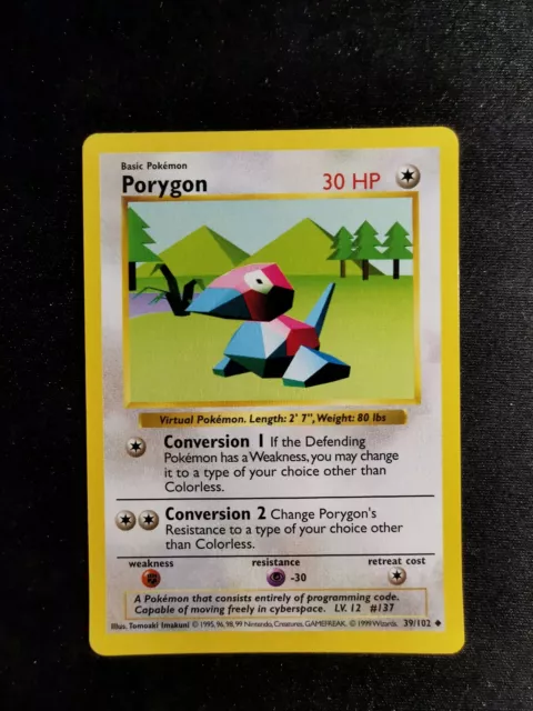 Porygon 39/102 Shadowless Base Set Pokemon Card Wizard Of The Coast