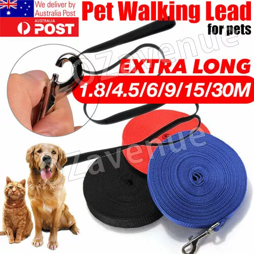 1.8/9/15/30M Long Dog Pet Puppy Training Obedience Recall Lead Leash Walk Black