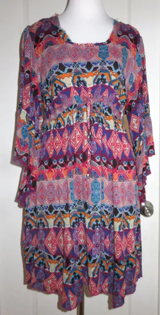 KLOZLYNE Multi Color Red Black Blue Orange BoHo Gypsy Style Dress Size Medium