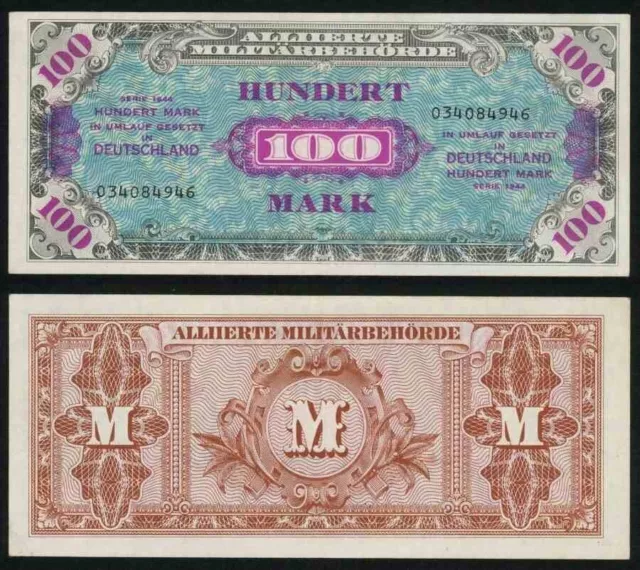 1944 WWII Germany Allied Occupation Military Currency 100 Mark Banknote Pick 197