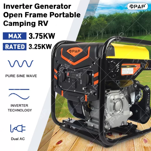 PPAP Inverter Generator 3.75KW Max 3.25KW Rated Open Frame Portable Camping 10L