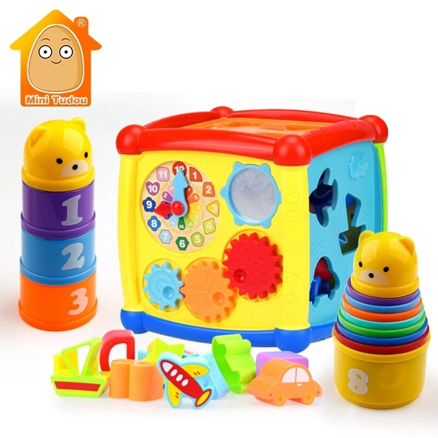 Musical Activity Cube Toddler Kids Geometric Blocks Gear Sorting Stacking Cups