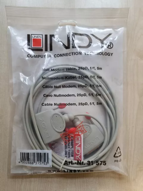 LINDY 5m Serielles Nullmodem-Kabel 25-pol. Bu./Bu.