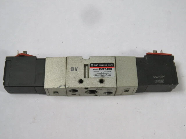 SMC EVF3433 Solenoid Valve 4/5 21-26VDC 1.5-9bar 1/8" NPT  USED