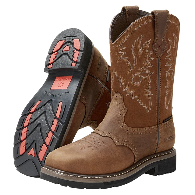 HISEA MEN STEEL Toe Work Boot Western Cowboy Waterproof Cushion