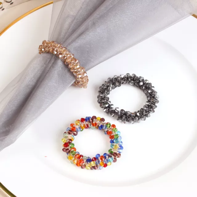 6Pcs Crystal Beaded Napkin Rings 3 Colour Serviette Buckle Holder Decor Ornament